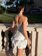 Red Flower Strapless Luxury Party Dress