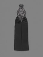 Halter Neck Lace Patchwork Black Maxi Dress