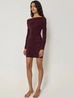 One Shoulder Pleated Mini Dress