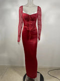 Square Collar Lace - Up Backless Long Sleeve Maxi Dress