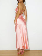3D Flowers Ruched Satin Bandeau Two Piece Skirt Set