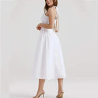Corset Style Bow Halter Spliced Lace Midi Dress