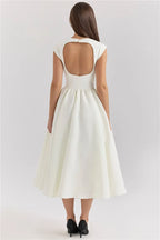 White Backless Solid Hollow Out Pleated Dress
