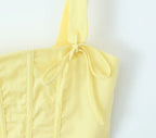 Yellow Slit Midi Dress and Cross Lacing up Top Set