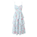 Print Cross Lacing up Back Slit Midi Dress