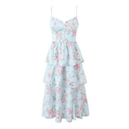 Print Cross Lacing up Back Slit Midi Dress