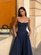 Spaghetti Strap Slim A-Line Midi Dress