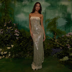 Strapless Sequin Slit Backless Dress