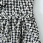 Gray Embroidery White Flower Bow Halter Mini Dress