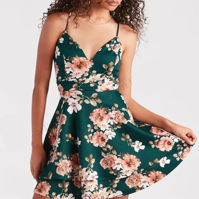 Clara Statement Green Floral Pattern Cocktail Dress Occasion Edit