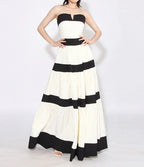 Colorblock Patchwork Bow Strapless Long Dress
