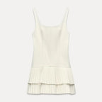 Square Collar Sleeveless Pleated Short Dress
