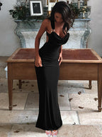 Metal Buckle Swing collar Backless Long Dress
