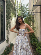 Pleated Sleeveless Backless Floral Dress