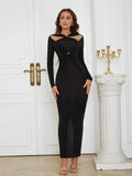 Black Full Sleeve Sequined Long Dress