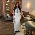 Denim Patchwork VNeck Short Sleeve Button Bodycon Work Dress