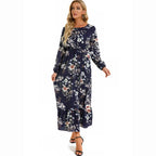 Natasha Effortless Women's Bohemian Floral Chiffon Maxi Dress with Long Sleeves Elevated Occasion Wear