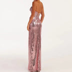 Sequined Strapless Slit Lace Up Ankle Length Dress