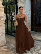 Pleated Blue Halter Maxi Dress