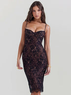 Lace Print Spaghetti Strap Midi Dress