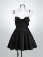 Solid Fit And Flare Spaghetti Strap Mini Dress