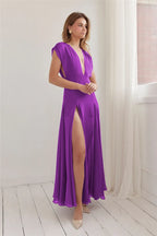 Deep V Purple Maxi Dress High Slit
