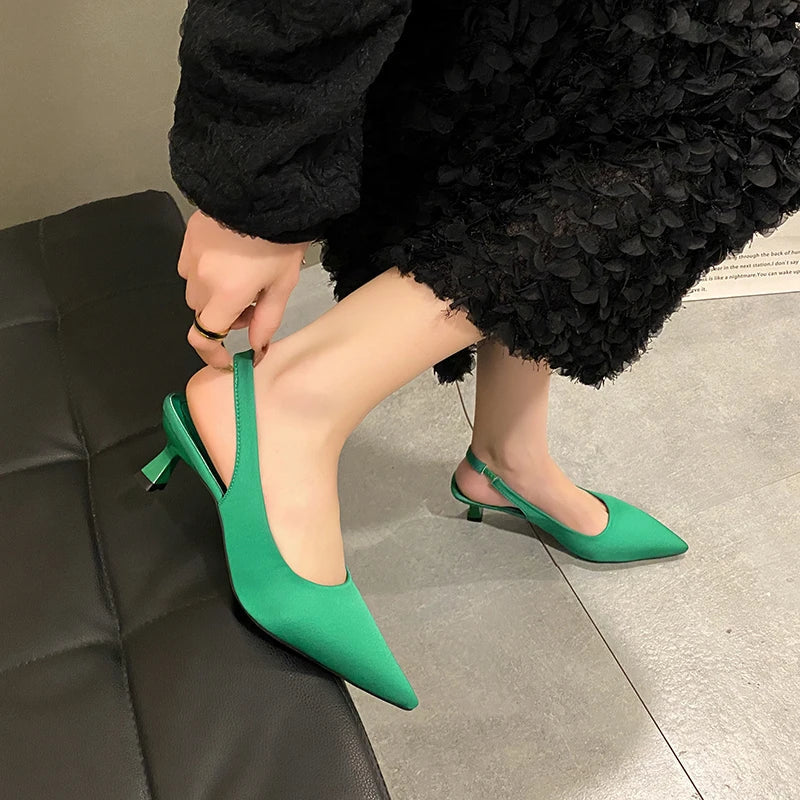 Hot Sale Slipon Fashion Office Career Sexy Pointed Toe Cap Sandals Low Heel Pumps