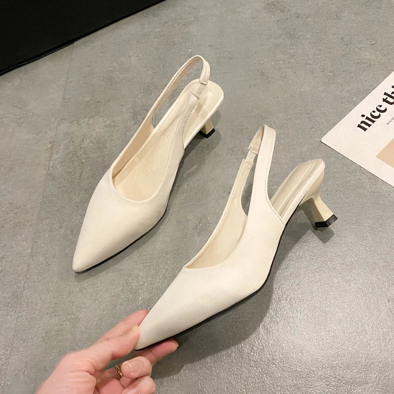 Hot Sale Slipon Fashion Office Career Sexy Pointed Toe Cap Sandals Low Heel Pumps