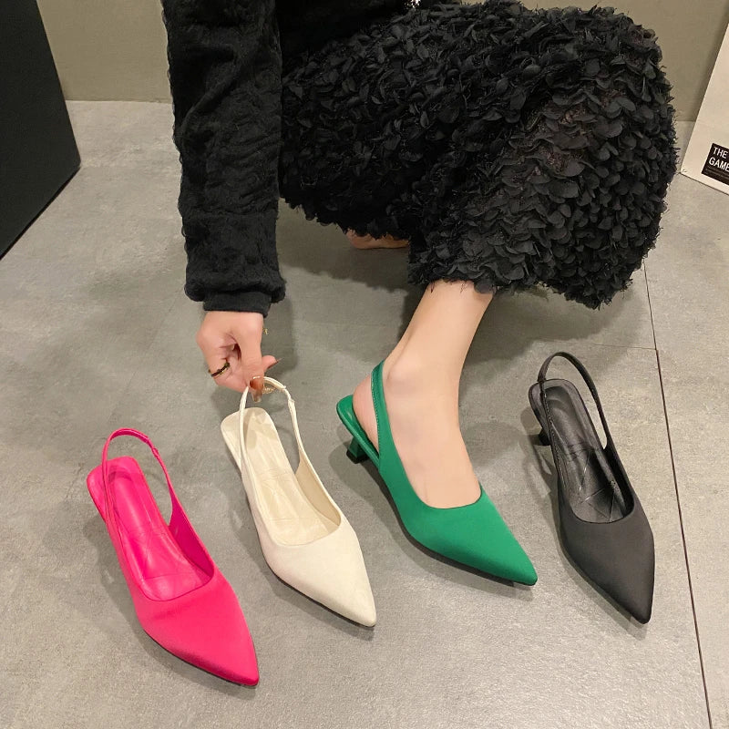Hot Sale Slipon Fashion Office Career Sexy Pointed Toe Cap Sandals Low Heel Pumps