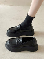 Fur Shallow Mouth Round Toe Leather AllMatch Fall Casual Platform Loafers