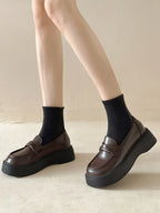 Fur Shallow Mouth Round Toe Leather AllMatch Fall Casual Platform Loafers