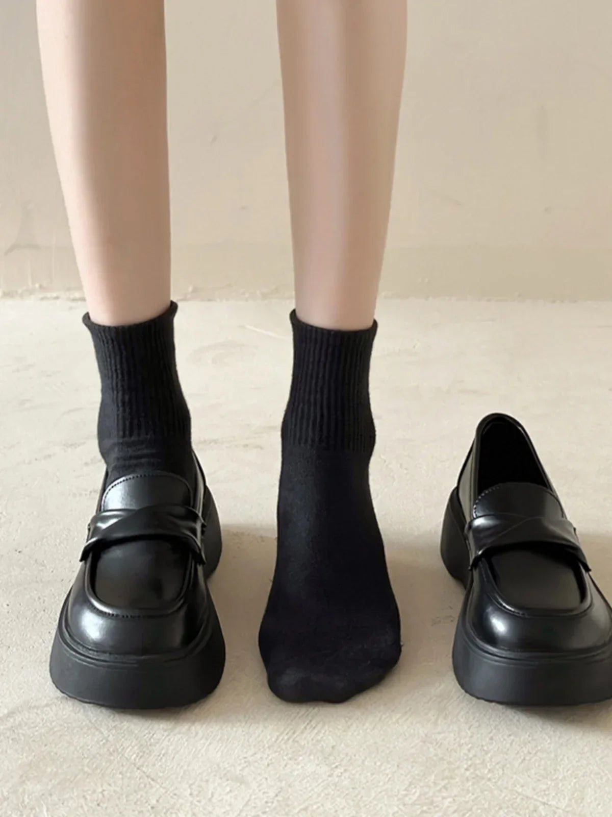Fur Shallow Mouth Round Toe Leather AllMatch Fall Casual Platform Loafers