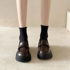 Fur Shallow Mouth Round Toe Leather AllMatch Fall Casual Platform Loafers