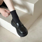 Fur Shallow Mouth Round Toe Leather AllMatch Fall Casual Platform Loafers