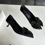 Autumn Elegant Butterfly Knot Stylish Pointed Toe Sexy Stiletto Low Heel Pumps