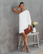 Side To Side One Shoulder Statement Dress White