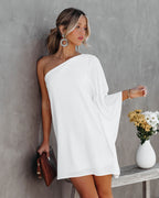 Side To Side One Shoulder Statement Dress White