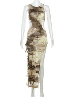 DressBetty - 2024 Tie Dye Tassels Sleeveless Maxi Dress Cut Out Bodycon Dresses