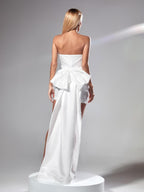 Siobhan Strapless Bow Ruched Mini Dress In White