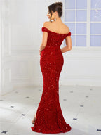 Slash Neck Sequin Party Dress
