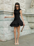 Sleeveless Pleated Hem Ruched Solid Dress