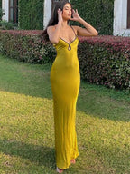 Sleeveless Backless Patchwork Lace Up Cut Out Sexy Maxi Prom Midi Dresses