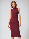 Sleeveless Round Neck Pleated Slit Dress