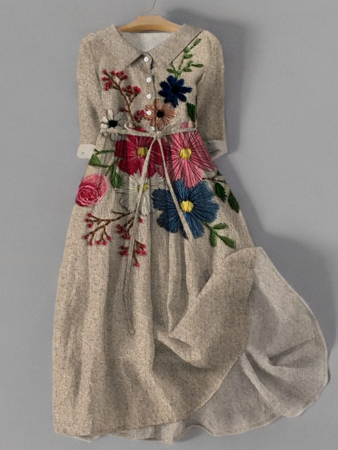 Camila Chic Vintage Dress with Botanical Lace and Pockets Silhouette Collection