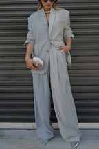 Girl Boss Avant-garde Contrast Colors Lapel Boyfriend Blazer and Pocketed Wide Leg Pants Set