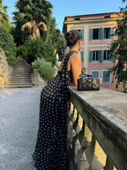 Black And Cream Polka Dot Ruffle Maxi Dress