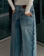 Fake two-piece high-end hot girl denim skirt