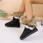 Faux Fur MidCalf Thermal Plush Lined Flat Outdoor Snow Boot