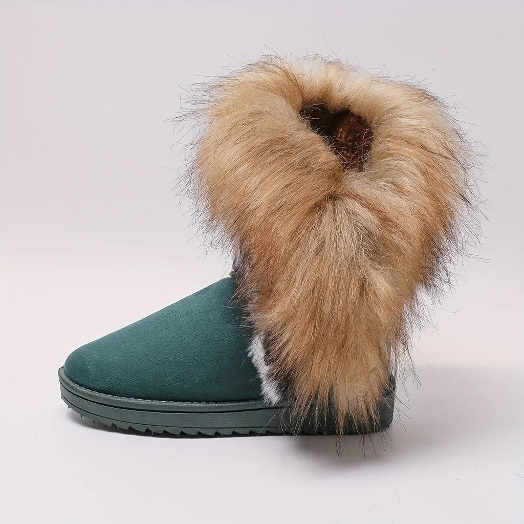 Faux Fur MidCalf Thermal Plush Lined Flat Outdoor Snow Boot