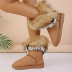 Faux Fur MidCalf Thermal Plush Lined Flat Outdoor Snow Boot